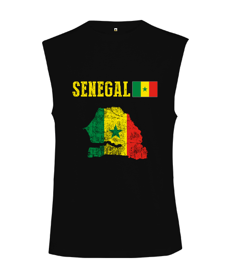 Tisho - Senegal,Senegal Bayrağı,Senegal flag,Senegal haritası. Siyah Kesik Kol Unisex Tişört