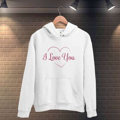 Seni Seviyorum Kalpli Sevgili Çift Kombini Kapüşonlu Sweatshirt 2'li Set - Thumbnail