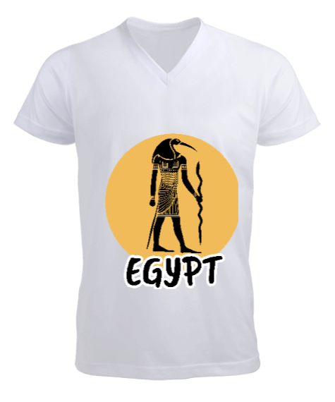 Tisho - Senin Tarzın Şehirler Mısır Beyaz Erkek Kısa Kol V Yaka Tişört