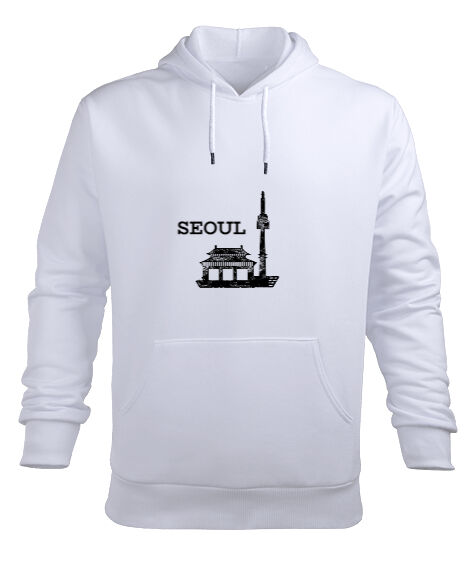 Tisho - SEOUL Beyaz Erkek Kapüşonlu Hoodie Sweatshirt