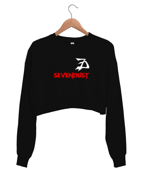 Tisho - Sevendust Rock Siyah Kadın Crop Sweatshirt