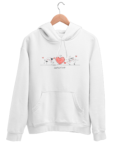 Tisho - Sevgili Kediler - Lovely Day - Sevgi Beyaz Unisex Kapşonlu Sweatshirt