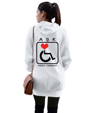 sevgili özel tasarımlı Kadın Uzun Hoodie Kapüşonlu Sweatshirt - Thumbnail