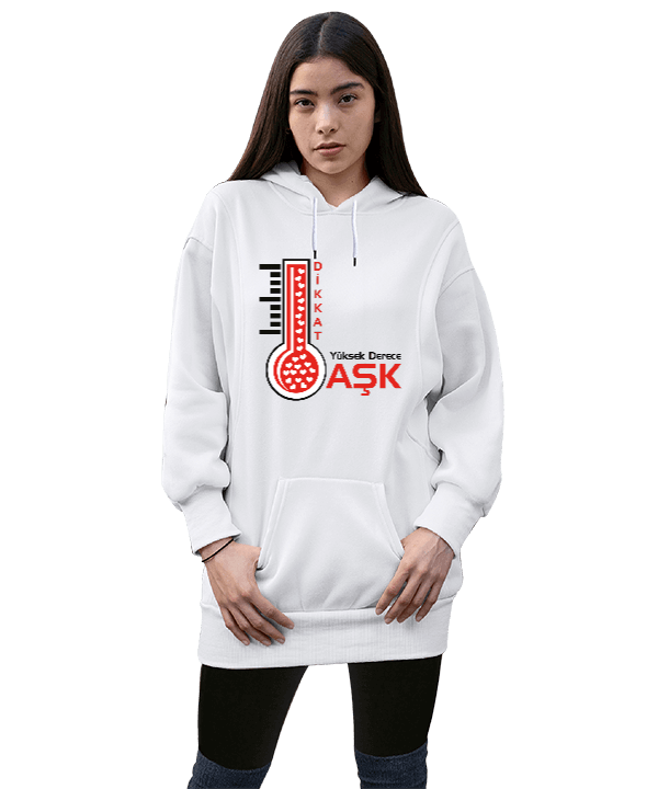 Tisho - sevgili özel tasarımlı Kadın Uzun Hoodie Kapüşonlu Sweatshirt