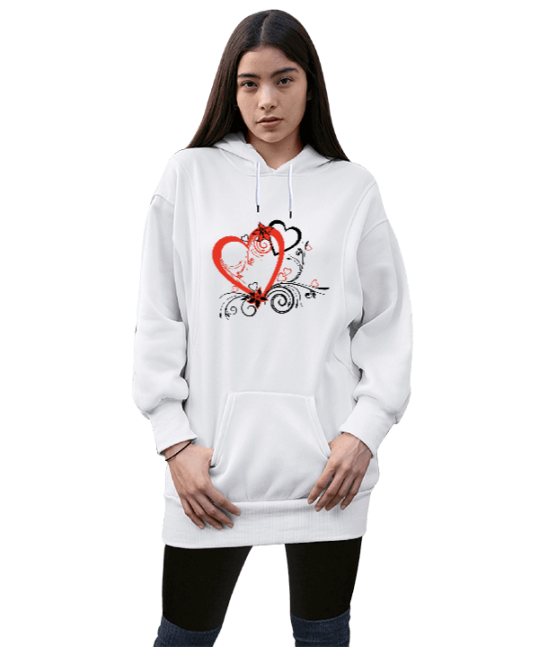 Tisho - sevgili özel tasarımlı Kadın Uzun Hoodie Kapüşonlu Sweatshirt