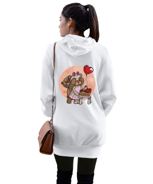 sevgili tasarım Kadın Uzun Hoodie Kapüşonlu Sweatshirt - Thumbnail