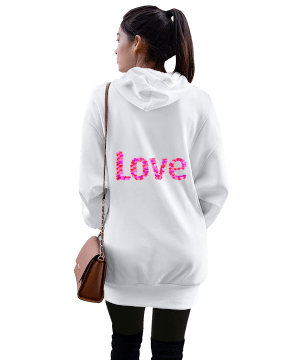 sevgili tasarım Kadın Uzun Hoodie Kapüşonlu Sweatshirt - Thumbnail