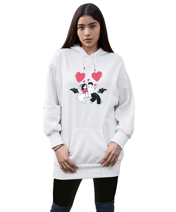 Tisho - sevgili tasarımlı Kadın Uzun Hoodie Kapüşonlu Sweatshirt
