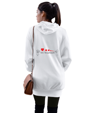 sevgili tasarımlı Kadın Uzun Hoodie Kapüşonlu Sweatshirt - Thumbnail