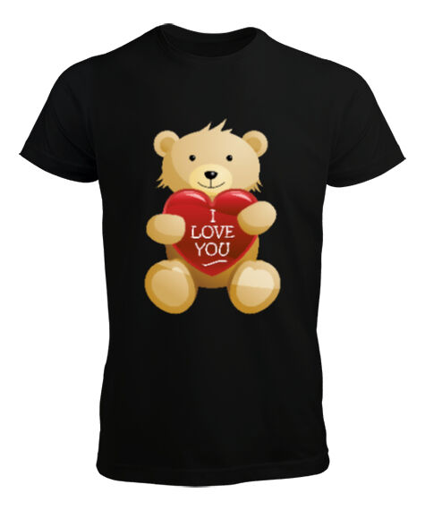 Tisho - Sevgililer Günü 14 Şubat I Love You Teddy Bear Ayıcık Baskılı Siyah Erkek Tişört