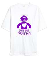 Sevimli Ama Psikopat - Cute But Psycho Beyaz Oversize Unisex Tişört - Tisho