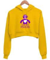 Sevimli Ama Psikopat - Cute But Psycho Sarı Kadın Crop Hoodie Kapüşonlu Sweatshirt - Tisho