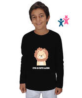 sevimli aslan Siyah Çocuk Unisex Uzunkollu - Tisho