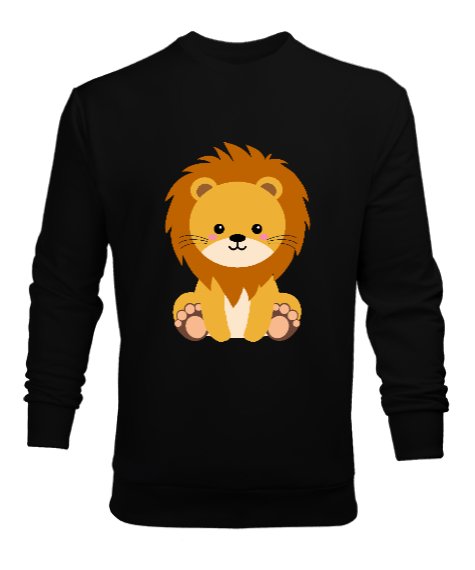 Tisho - Sevimli Aslan Siyah Erkek Sweatshirt