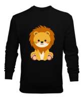 Sevimli Aslan Siyah Erkek Sweatshirt - Tisho