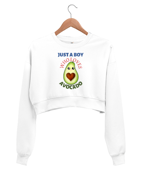 Tisho - Sevimli Avokado Beyaz Kadın Crop Sweatshirt