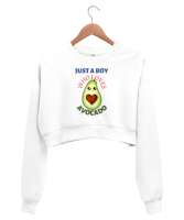 Sevimli Avokado Beyaz Kadın Crop Sweatshirt - Tisho