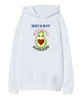  Sevimli Avokado Beyaz Oversize Unisex Kapüşonlu Sweatshirt - Tisho