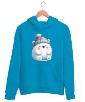 Sevimli Ayıcıklı Turkuaz Unisex Kapşonlu Sweatshirt - Tisho
