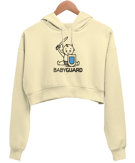 Tisho - Sevimli Babyguard Krem Kadın Crop Hoodie Kapüşonlu Sweatshirt