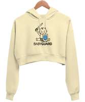 Sevimli Babyguard Krem Kadın Crop Hoodie Kapüşonlu Sweatshirt - Tisho