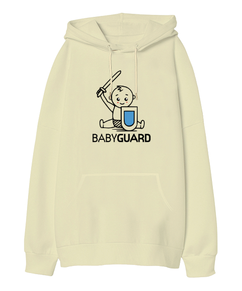 Tisho - Sevimli Babyguard Krem Oversize Unisex Kapüşonlu Sweatshirt