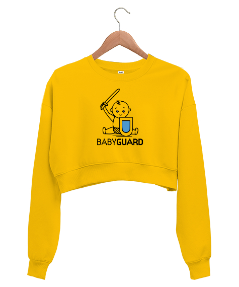 Tisho - Sevimli Babyguard Sarı Kadın Crop Sweatshirt