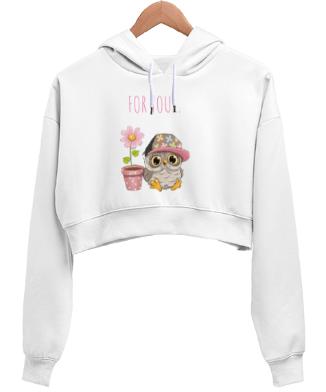 Tisho - Sevimli baykuş Kadın Crop Hoodie Kapüşonlu Sweatshirt