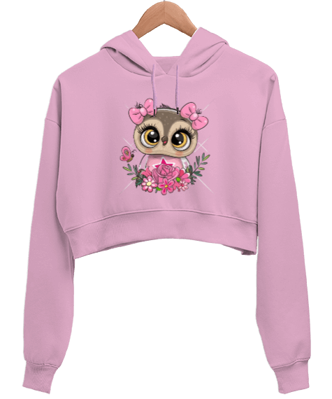 Tisho - Sevimli baykuş Kadın Crop Hoodie Kapüşonlu Sweatshirt