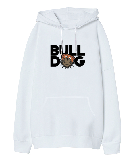 Tisho - Sevimli Bulldog Beyaz Oversize Unisex Kapüşonlu Sweatshirt