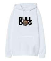 Sevimli Bulldog Beyaz Oversize Unisex Kapüşonlu Sweatshirt - Tisho