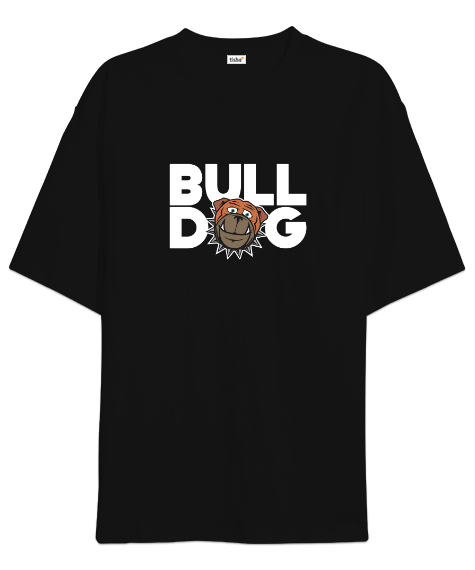 Tisho - Sevimli Bulldog Siyah Oversize Unisex Tişört
