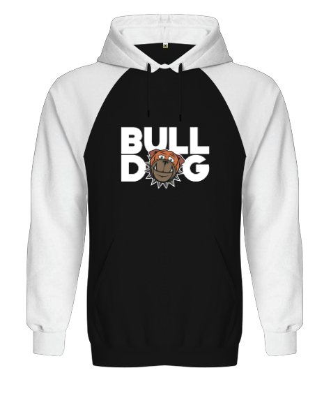 Tisho - Sevimli Bulldog Siyah/Beyaz Orjinal Reglan Hoodie Unisex Sweatshirt