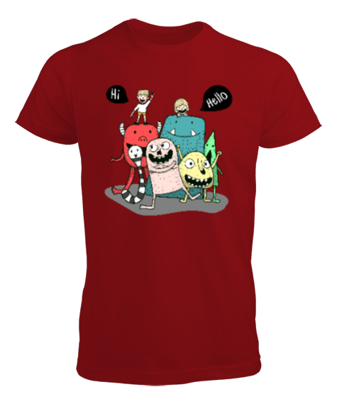 Sevimli Canavarlar Kırmızı Erkek Tişört - Tisho