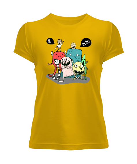 Sevimli Canavarlar Sarı Kadın Tişört - Tisho