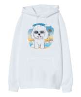 Sevimli Cool Köpek - Sweety Dog Beyaz Oversize Unisex Kapüşonlu Sweatshirt - Tisho