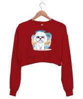 Sevimli Cool Köpek - Sweety Dog Kırmızı Kadın Crop Sweatshirt - Tisho