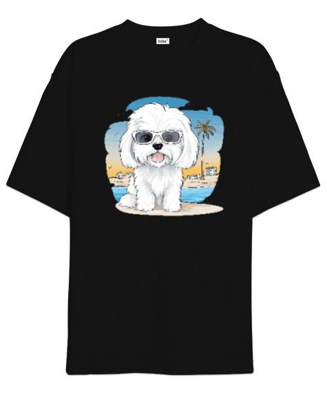 Tisho - Sevimli Cool Köpek - Sweety Dog Siyah Oversize Unisex Tişört