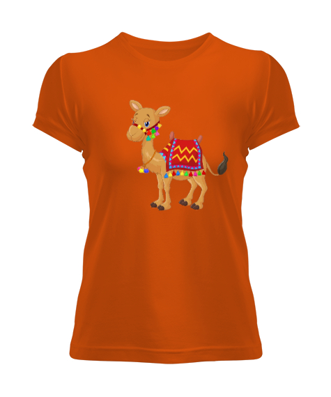 Tisho - Sevimli deve Turuncu Kadın Tişört