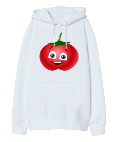 Sevimli Domates Oversize Unisex Kapüşonlu Sweatshirt - Tisho