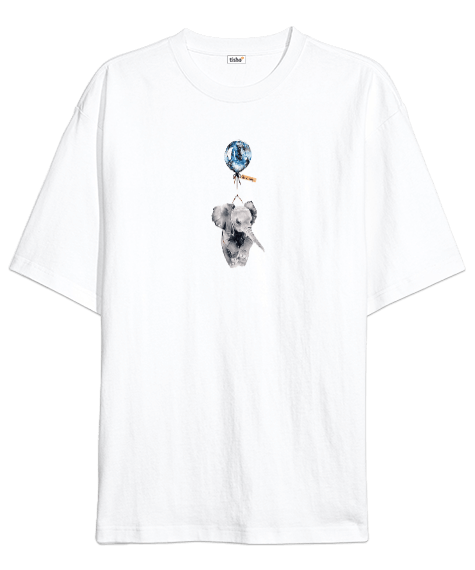 Tisho - sevimli fil kadın oversize beyaz tişört Oversize Unisex Tişört
