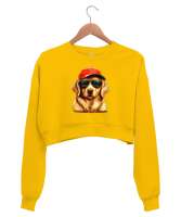 Sevimli golden köpek baskılı Sarı Kadın Crop Sweatshirt - Tisho