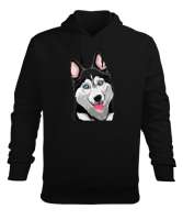 Sevimli gülen kurt baskılı Siyah Erkek Kapüşonlu Hoodie Sweatshirt - Tisho