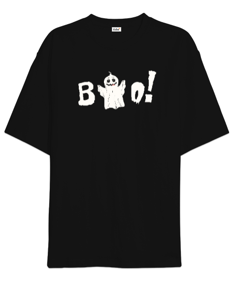 Tisho - Sevimli Hayalet - Böö - Ghost Siyah Oversize Unisex Tişört