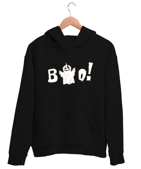 Tisho - Sevimli Hayalet - Böö - Ghost Siyah Unisex Kapşonlu Sweatshirt