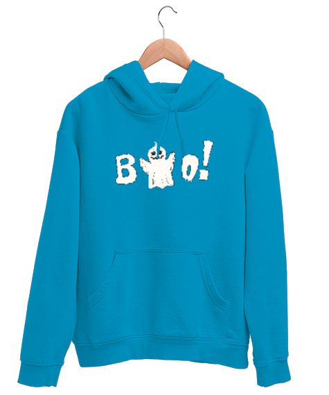 Tisho - Sevimli Hayalet - Böö - Ghost Turkuaz Unisex Kapşonlu Sweatshirt