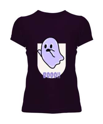 Sevimli Hayalet Boo Korku Koyu Mor Kadın Tişört - Tisho