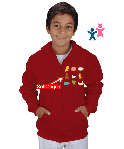 Tisho - SEVİMLİ HAYVANLAR Çocuk Kapüşonlu Hoodie Fermuarlı