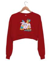 Sevimli Hayvanlar - Sweet Kırmızı Kadın Crop Sweatshirt - Tisho