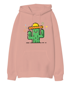 Sevimli Kaktüs Oversize Unisex Kapüşonlu Sweatshirt - Tisho